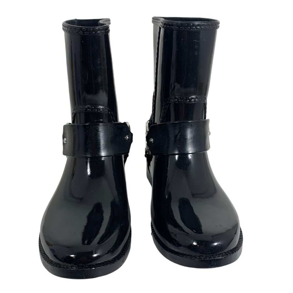 Michael Kors Fulton Harness Rain Booties Black Ankle Boots Womens SZ 7 Silver MK